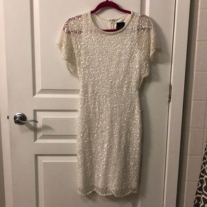 Adrianna Papell White Beaded Mini Dress